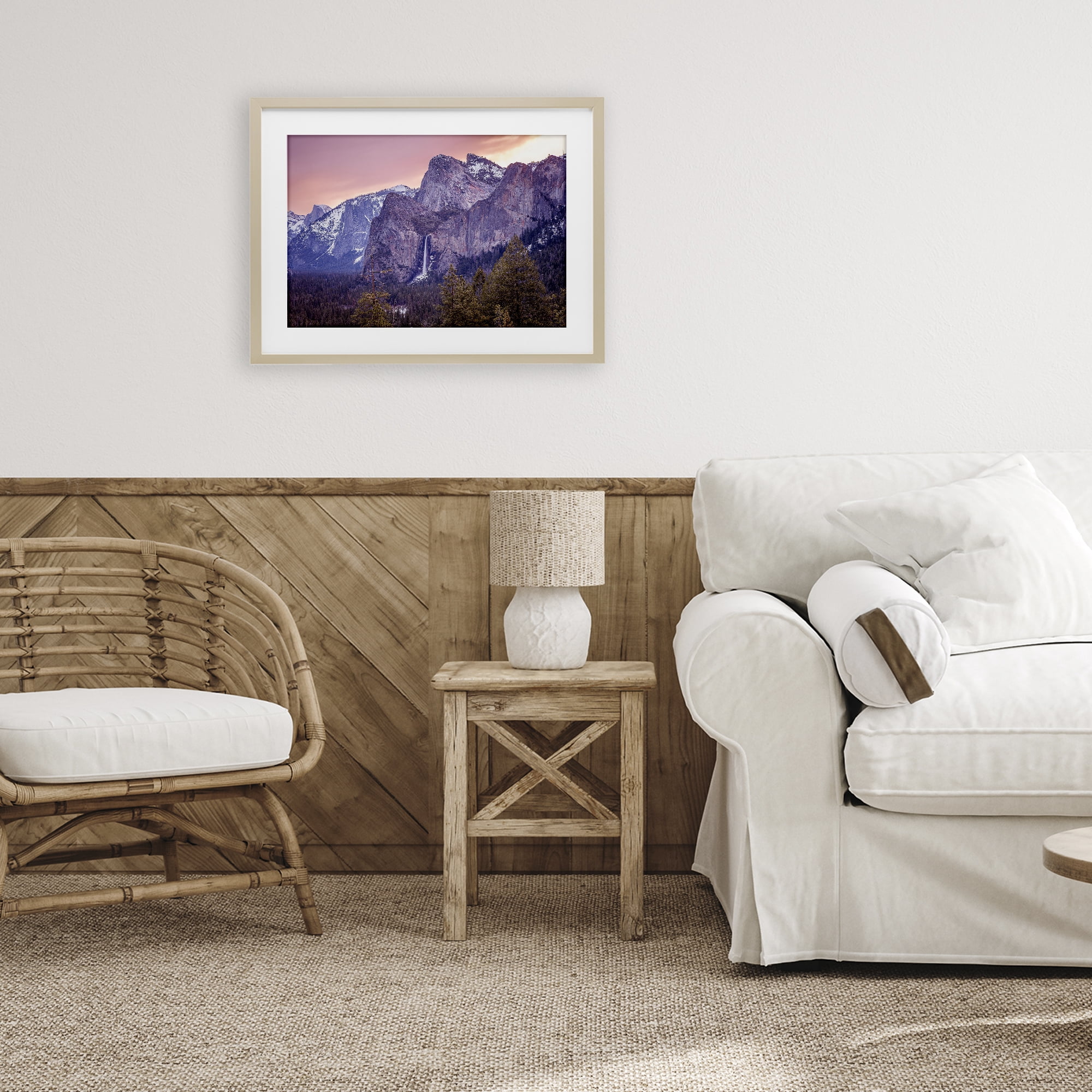 Stupell Industries Majestic Mountain Waterfall Sunset Birch Framed Print Under Glass, design by Shelley Carlisle