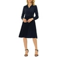 thumbnail image 2 of Allegra K Women's V Neck Long Sleeve Pleated Hem Belted Chiffon Shirt Dress, 2 of 6