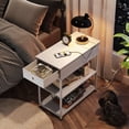 thumbnail image 3 of JIOABL 12 in Flip-Top End Table with Power Outlets & USB, Farmhouse Side Table with Drawer and 2 Shelves, White, 3 of 6