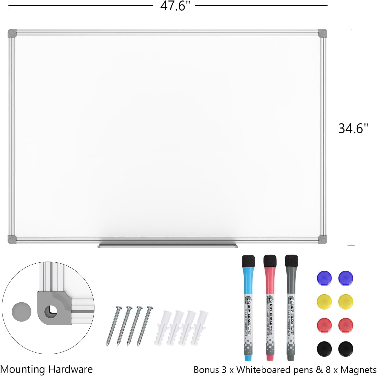 Lockways Magnetic Whiteboard Dry Erase White Board, 48" X 36", School ...