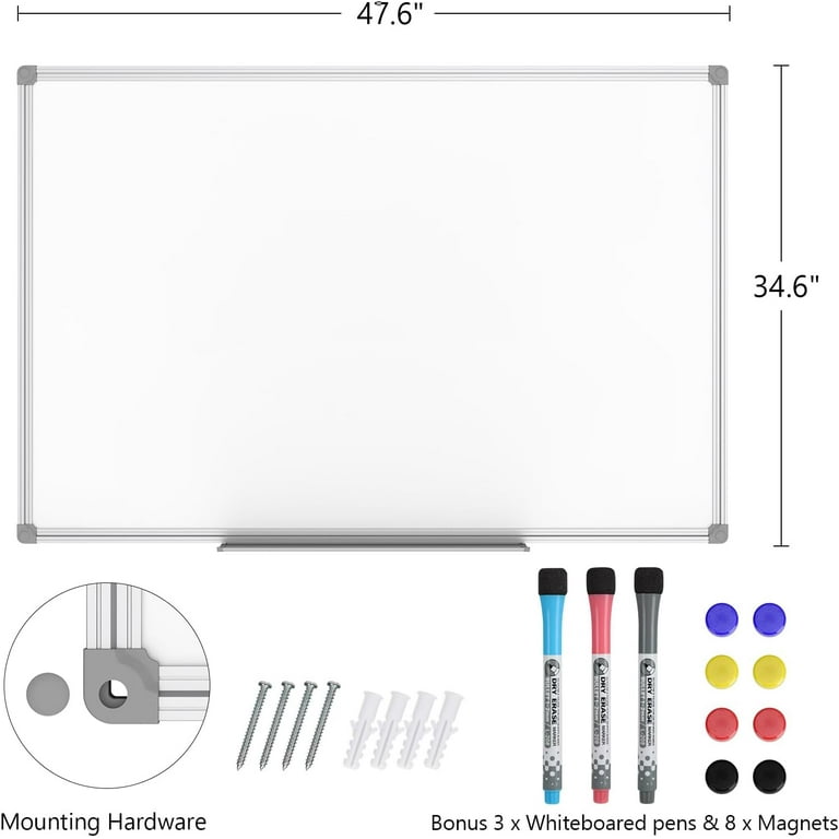 White Board 2024 Calendar 36x48 with 6 Markers, Eraser, Push