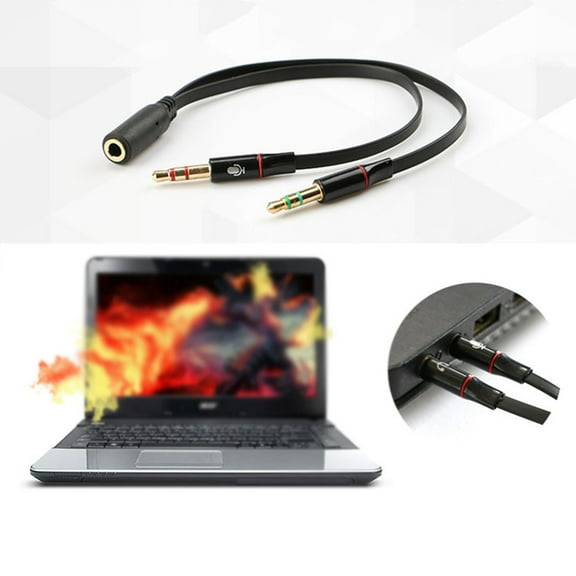 Naierhg 3.5mm Stereo Audio Female to 2 Male Headset Microphone Y Splitter Cable Adapter Black