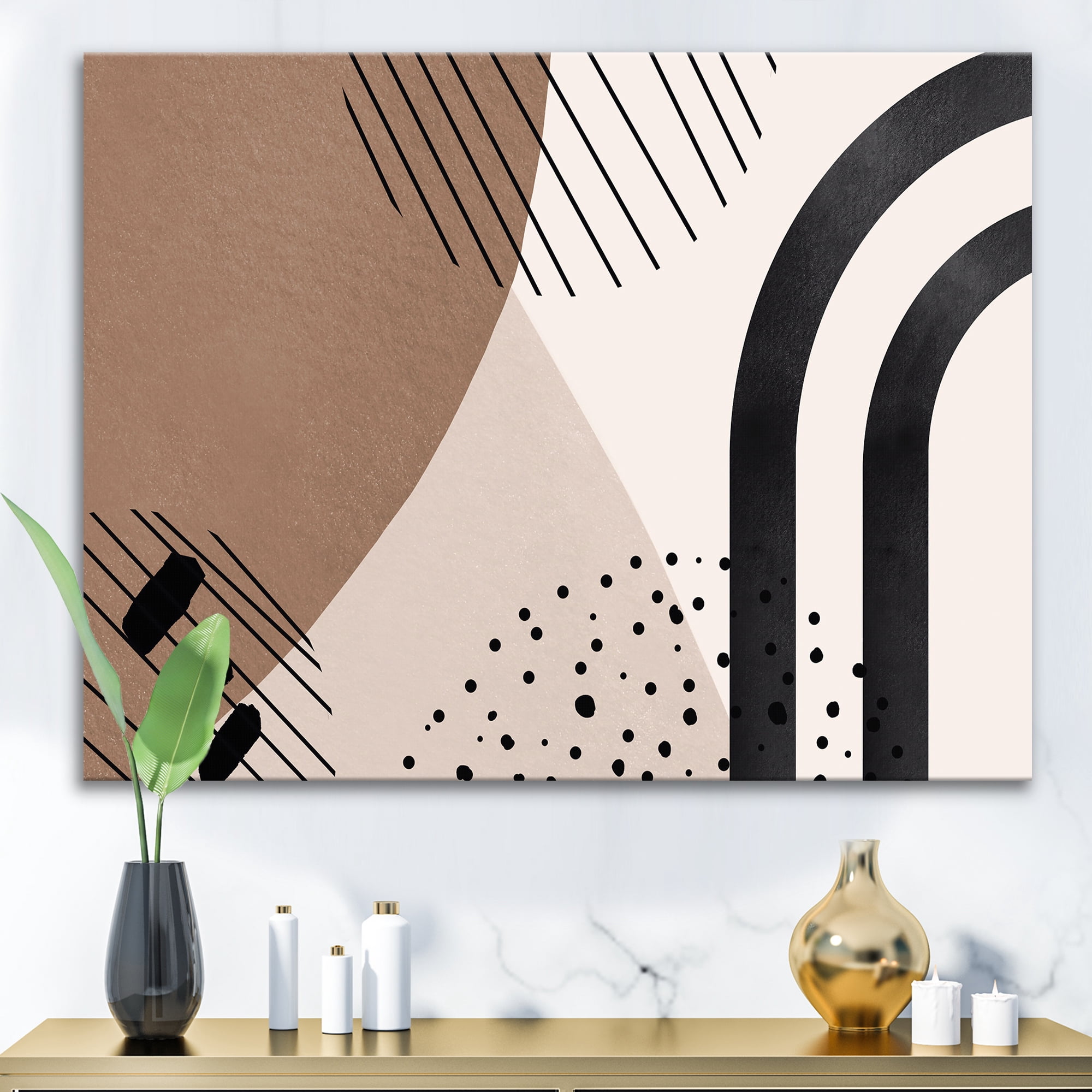 Designart ' Abstract Ivory Shapes and Shapes in Terracotta I ' Modern Canvas Wall Art Print