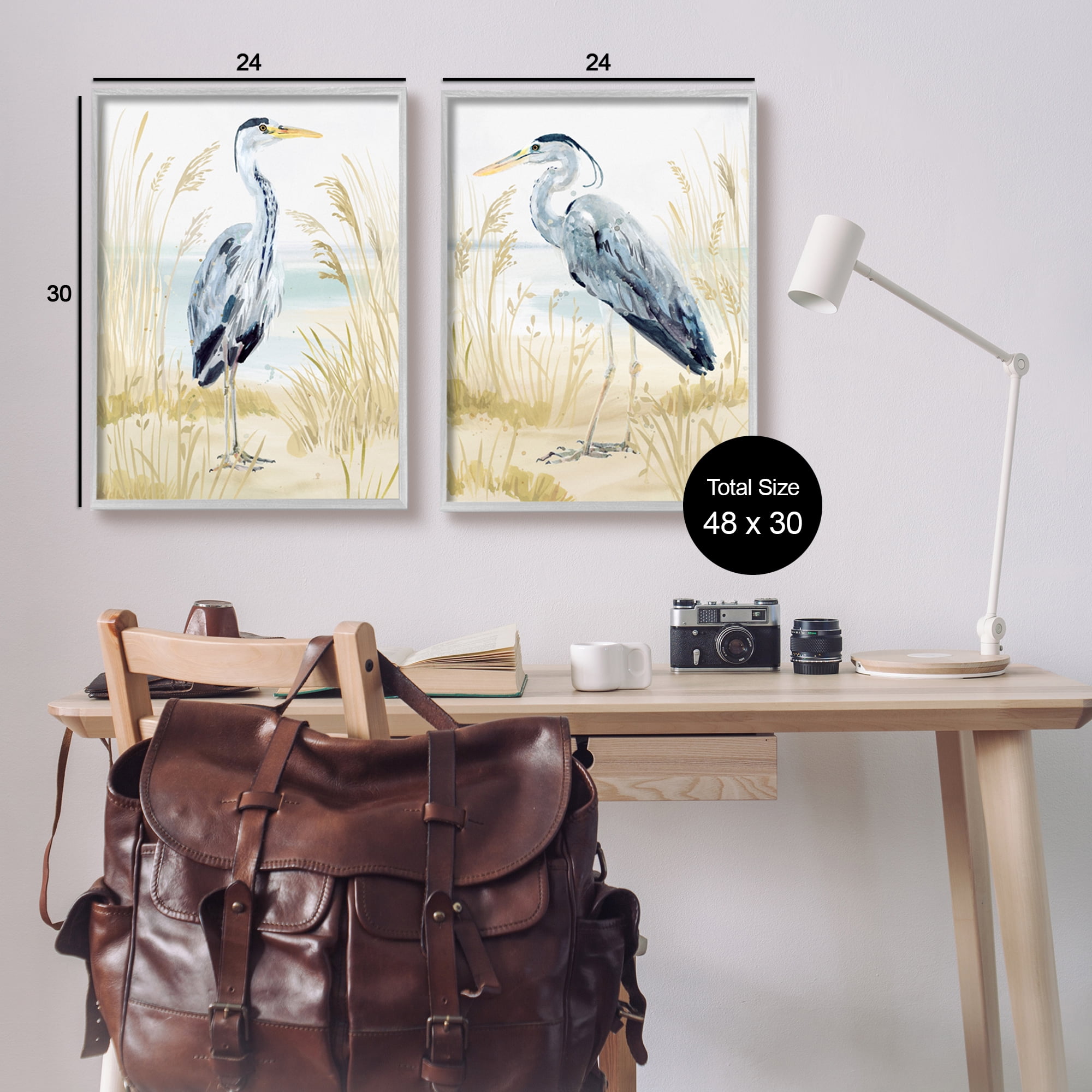 Stupell Industries Heron & Beach Reeds Animals & Insects Painting Gray Framed Art Print Wall Art, 24 x 30