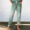 thumbnail image 2 of TRUBKH linen pants women drawstring pants women Floral Solid Long Palazzo Pants Fragrant Linen Linen Print Casual Pants Perfect Palazzo Pants for Women Womens Joggers Pants Green XL, 2 of 5