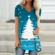 thumbnail image 1 of Puntoco Blusa de cuello en V con mangas raglán cortas y espalda larga con estampado navideño informal a la moda para mujer, 1 of 5