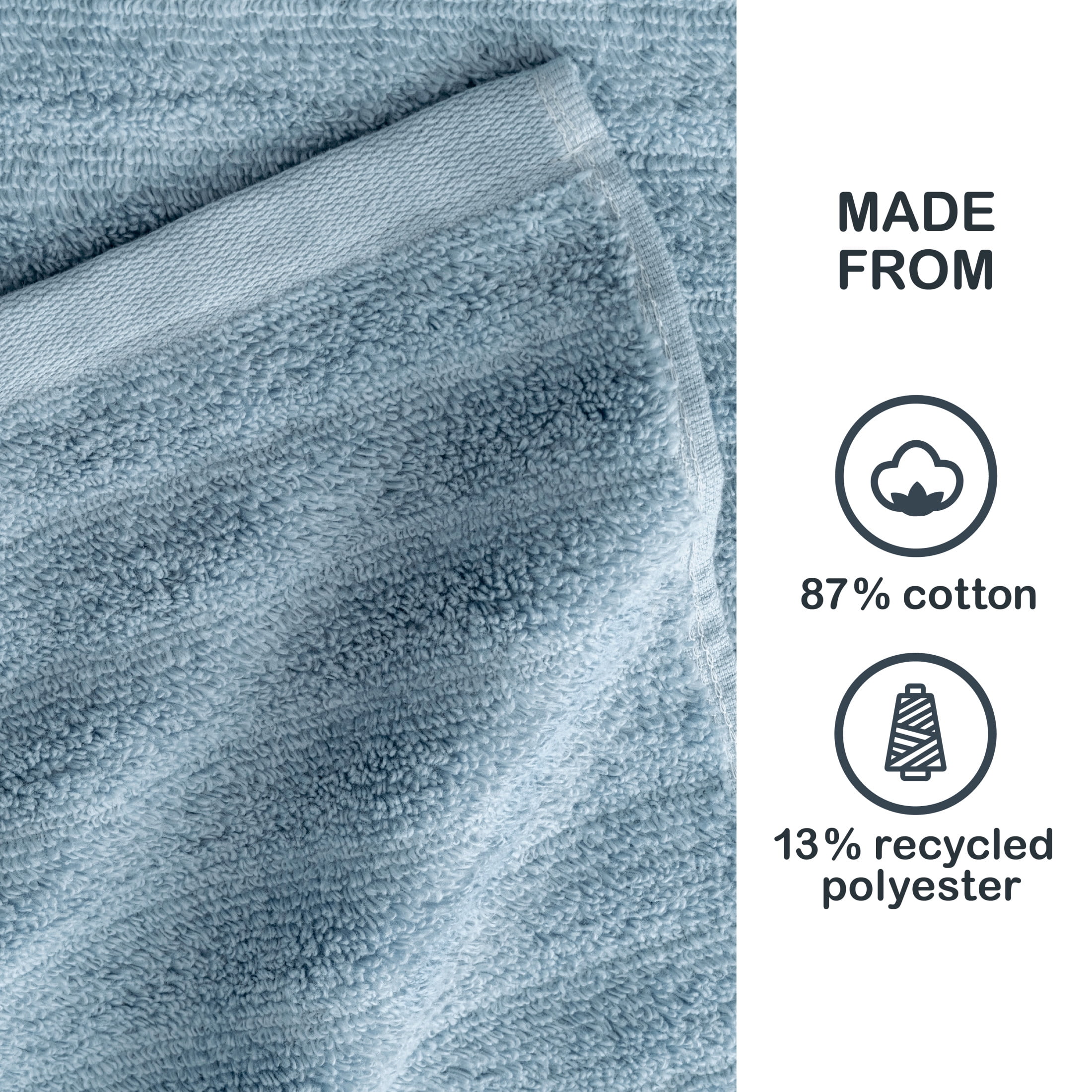 Mainstays Performance Textured Solid Hand Towel, 16" x 26", Blue Linen