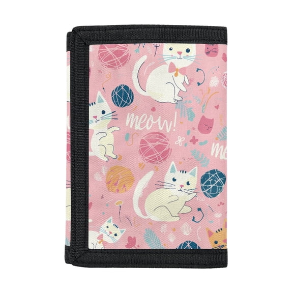 Chririnla Cats Pattern with Zipper Trifold Card Wallet, Polyester Youth Wallet Compact Children's Wallet for Outdoor Travel