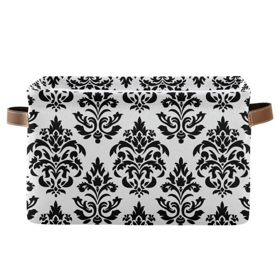 Baroque Black Damask Figure Storage Bins with Handle Fabric Organizer Basket Foldable Box 1 Pack 14.2x10.2x8.3