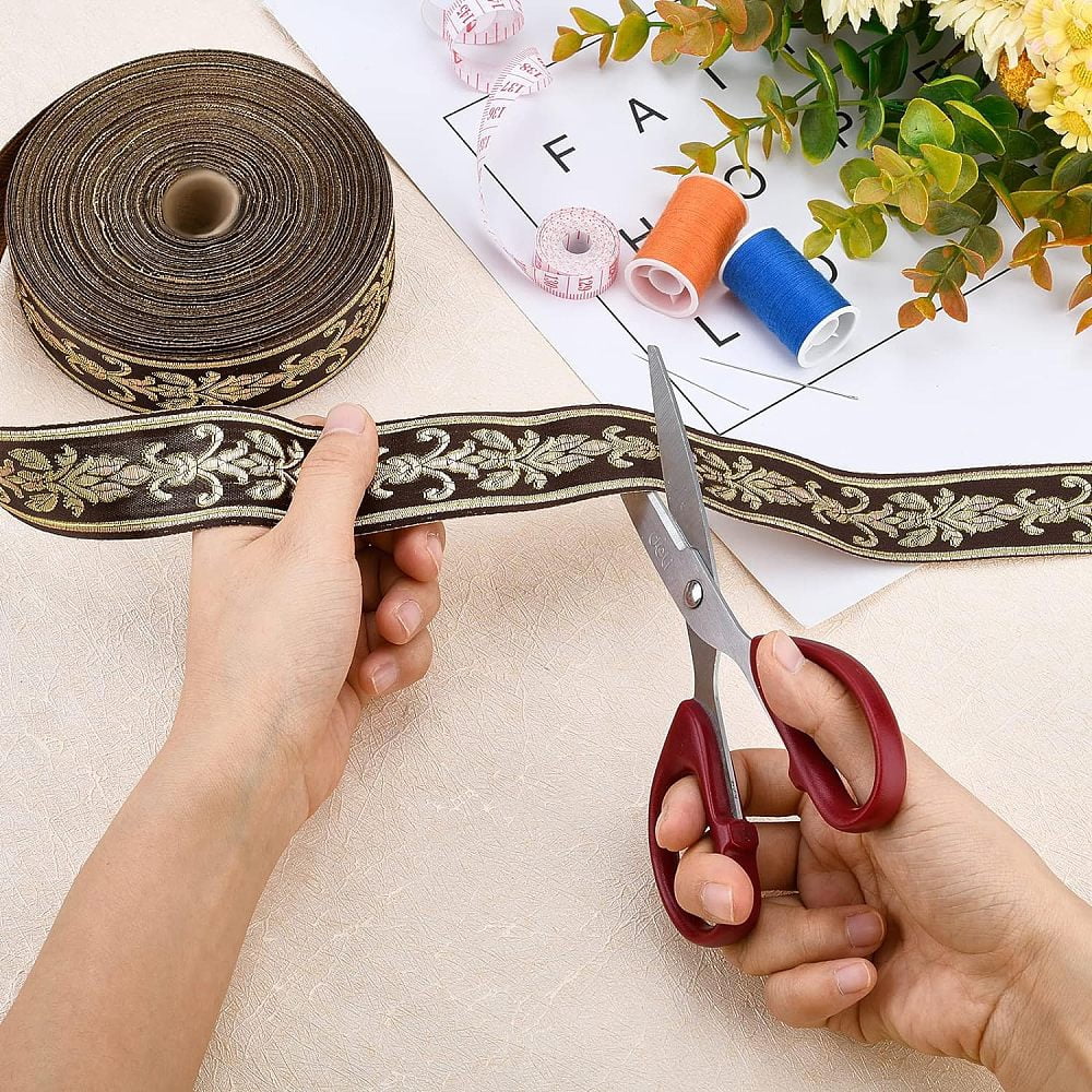 27 Yard 1.18 Inch Vintage Jacquard Ribbon Coconut Brown Emobridered Woven Trim Gold Floral Webbing Ribbon for DIY Clothing Accessories Embellishment