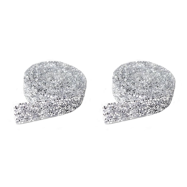 Toystoory Bling Stickers Tape Trim Decoración de resina Cristal Plata 1 Yarda 2.5 cm 2Conjunto