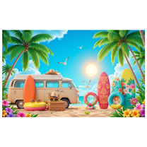 Tropical Design Beach Banner Surfboard Vacation Van for Summer Party Outdoor Decor Beach Gathering