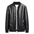 thumbnail image 2 of Fayshow0 Men'S Jackets Clearance Sale $12 Men's Spring And Fashion Casual Stand-up Collar Zipper Long Sleeve Hoodless Leather Jacket/jacket Black, 2 of 8