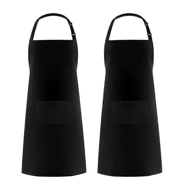 Adjustable Bib Apron with 2 Pockets - Adjustable Neck Strap with Extra Long Ties (Black)