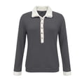 thumbnail image 5 of GUACER Sherpa Collared Tops for Women Long Sleeve Ribbed Knit Pullover Fuzzy Trim Button Up Sweaters Fall Winter Thermal, 5 of 8