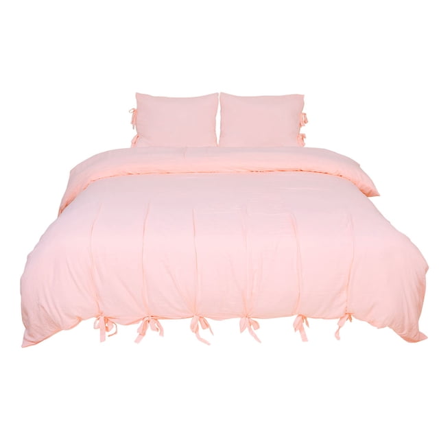 Unique Bargains Microfiber Polyester Bedding Duvet Cover Pillowcase Solid Color Queen Light Pink