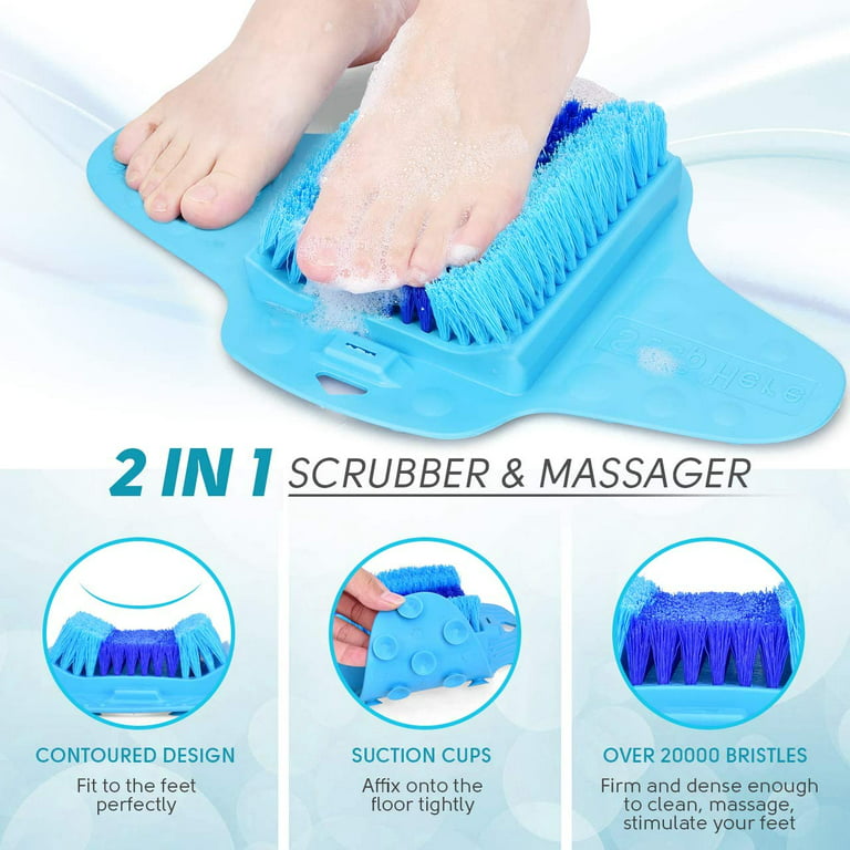 Beskar Shower Foot Scrubber with Pumice Stone, Foot Clean, Smooth, Exfoliate & Massager Without Bending in The Shower or Bathtub