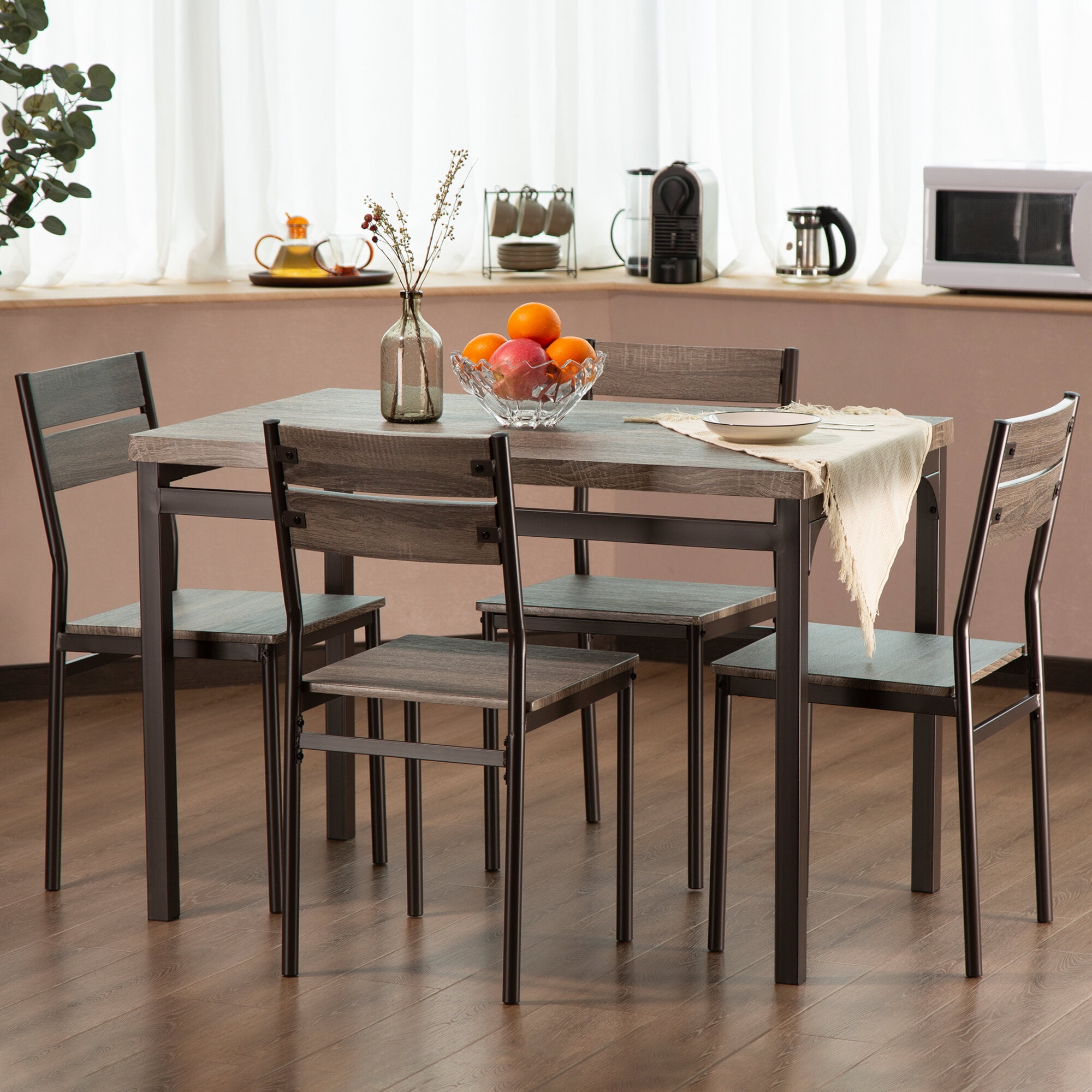 Zenvida 5 Piece Dining Set Rustic Grey Wooden Kitchen Table And 4 Chairs Walmart Com Walmart Com