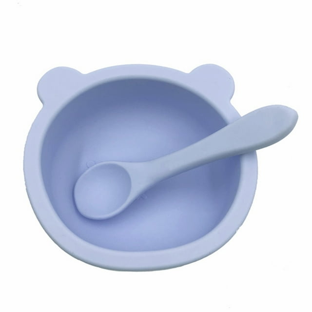 yeacher Portable Silicone Suction Bowl for Babies with Spoon, Light Blue - Durable Child-Friendly Dishware Set