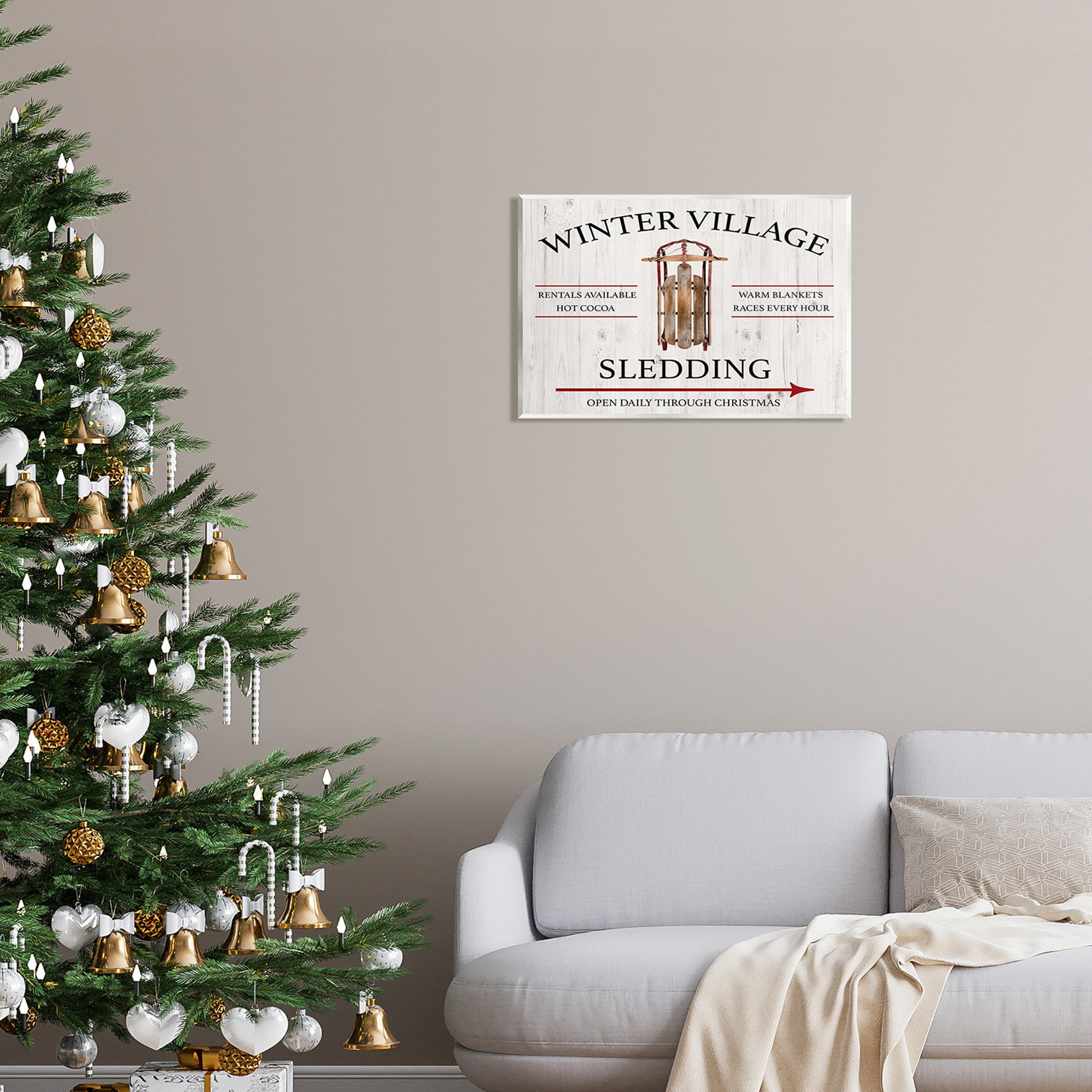 Stupell Industries Winter Village Sledding Holiday Painting Unframed Art Print Wall Art, 19 x 13