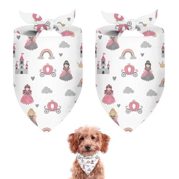Dog Bandana 2 Pack,Beige Princess Castle Rainbow Pattern Bandanas for Dogs,Cat Bandana,Small/ Large Dog Bandana 2 Size,Dog Bandanas