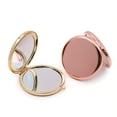 thumbnail image 3 of Round Compact Double-Sided Metal Pocket Makeup Mirror - Foldable, Varnished, Tabletop Mount, Unscented, Glass Surface - Rose Golden, Golden, Silvery Finishes for Purse, 3 of 4