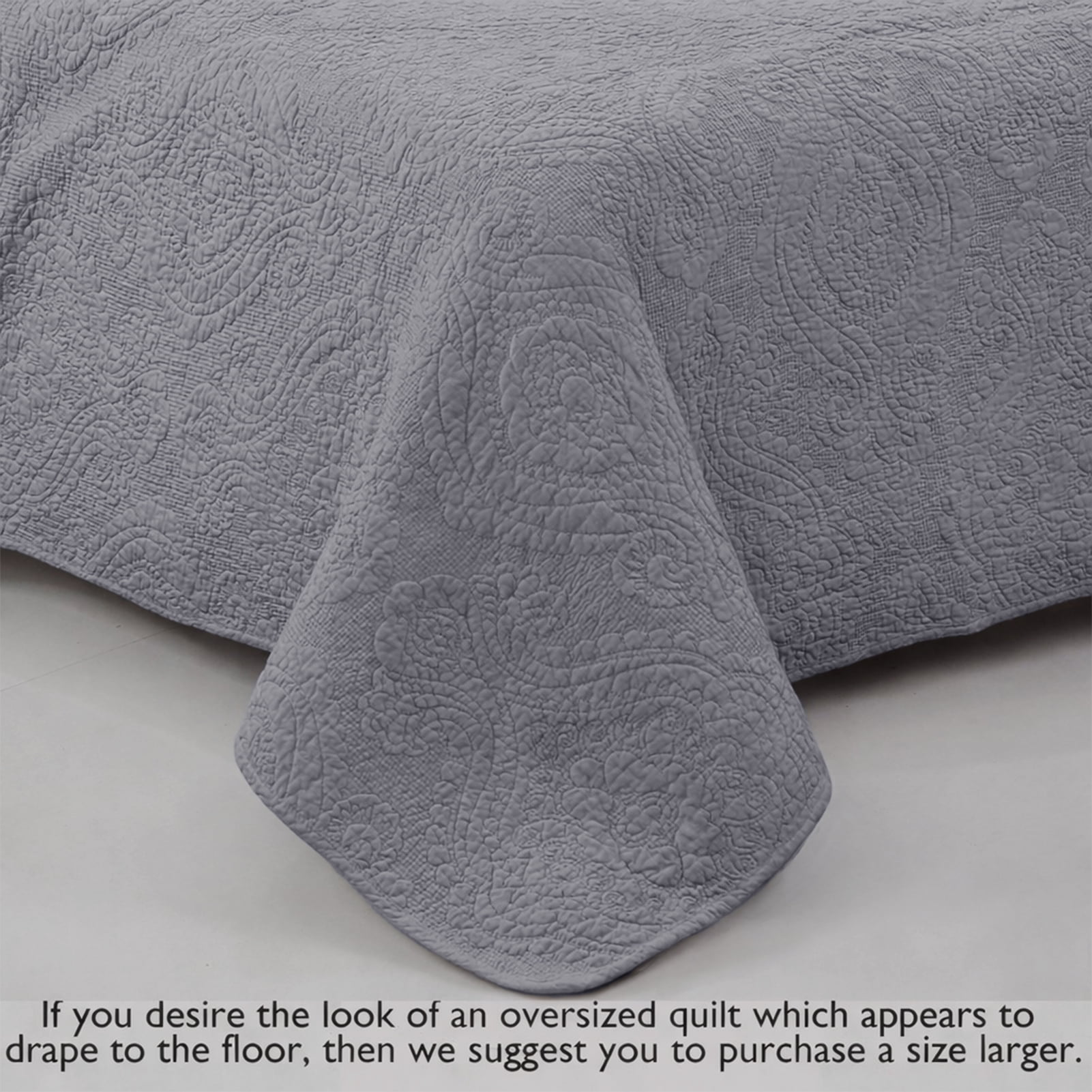 Cozy Line Gray Chic Brocade Matelassé Medallion 3 Piece Cotton Quilt Bedding Set, Queen - Reversible ( 3 Count)