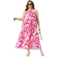 thumbnail image 3 of DARING DIVA Plus Size Long Maxi Halter Sleeveless Boho Dress 1X Red Pink, 3 of 6