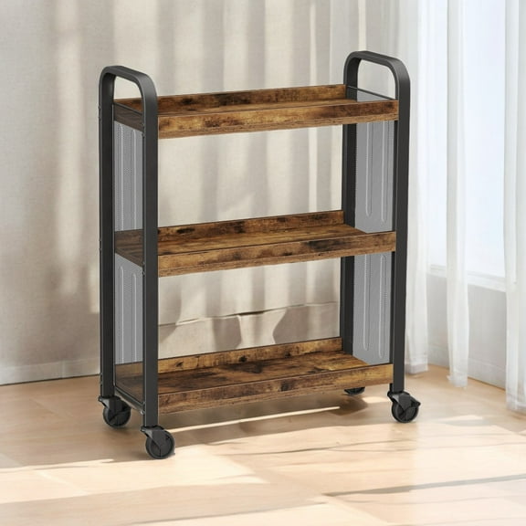 Industrial Style 3-Tier Narrow Storage Cart - Steel Frame, Rolling with Wheels, Kitchen, Dining, Laundry Room