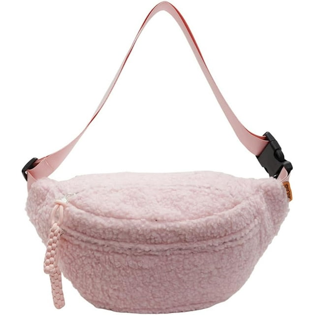 LHSHID Fleece Sherpa Crossbody Bags for Women Mini Everywhere Belt Bag Trendy Fashionable Cute Waist Pouch Cute Bum Hip Waist Pack Travel Chest Bag (White)
