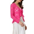 thumbnail image 5 of INSPIRE CHIC Valentine's Day Women's Floral Lace Cardigans Tie Front Ruffled Hem Sheer Crop Bolero Shrug S Hot Pink, 5 of 7