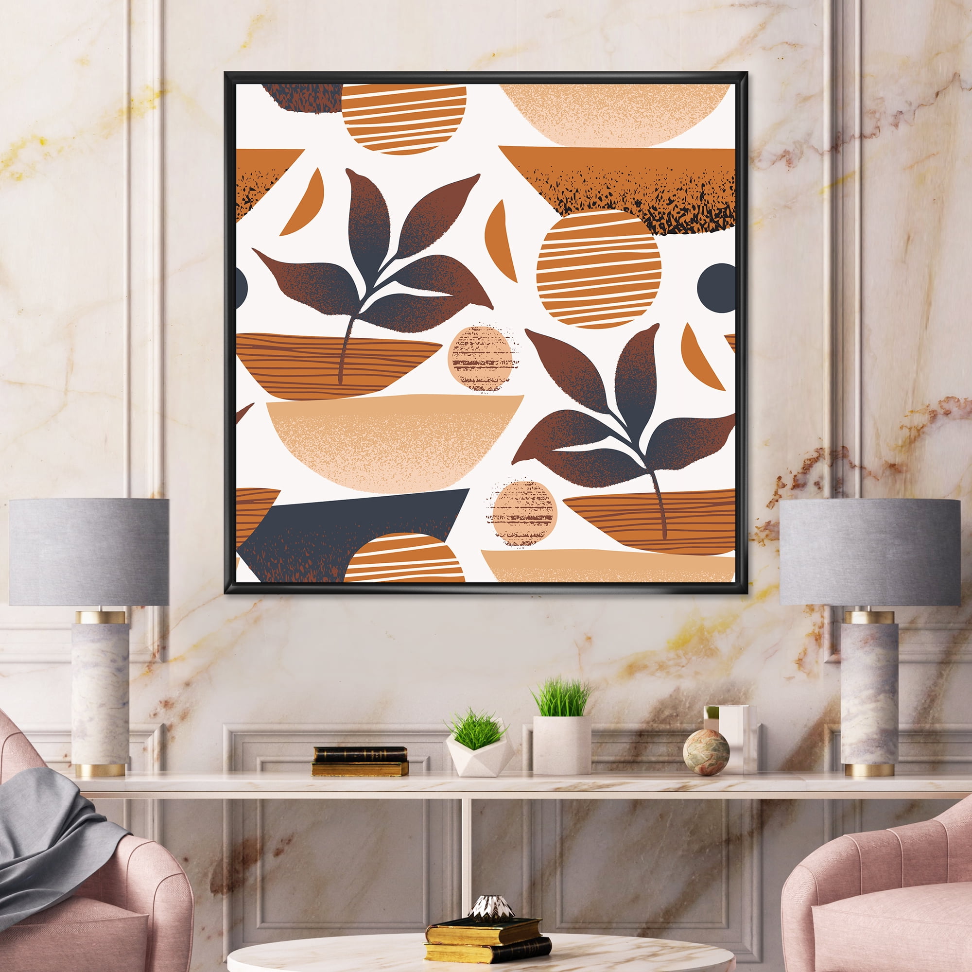 Designart 'Tropical Leaf Silhouettes and Shapes on White' Modern Framed Canvas Wall Art Print