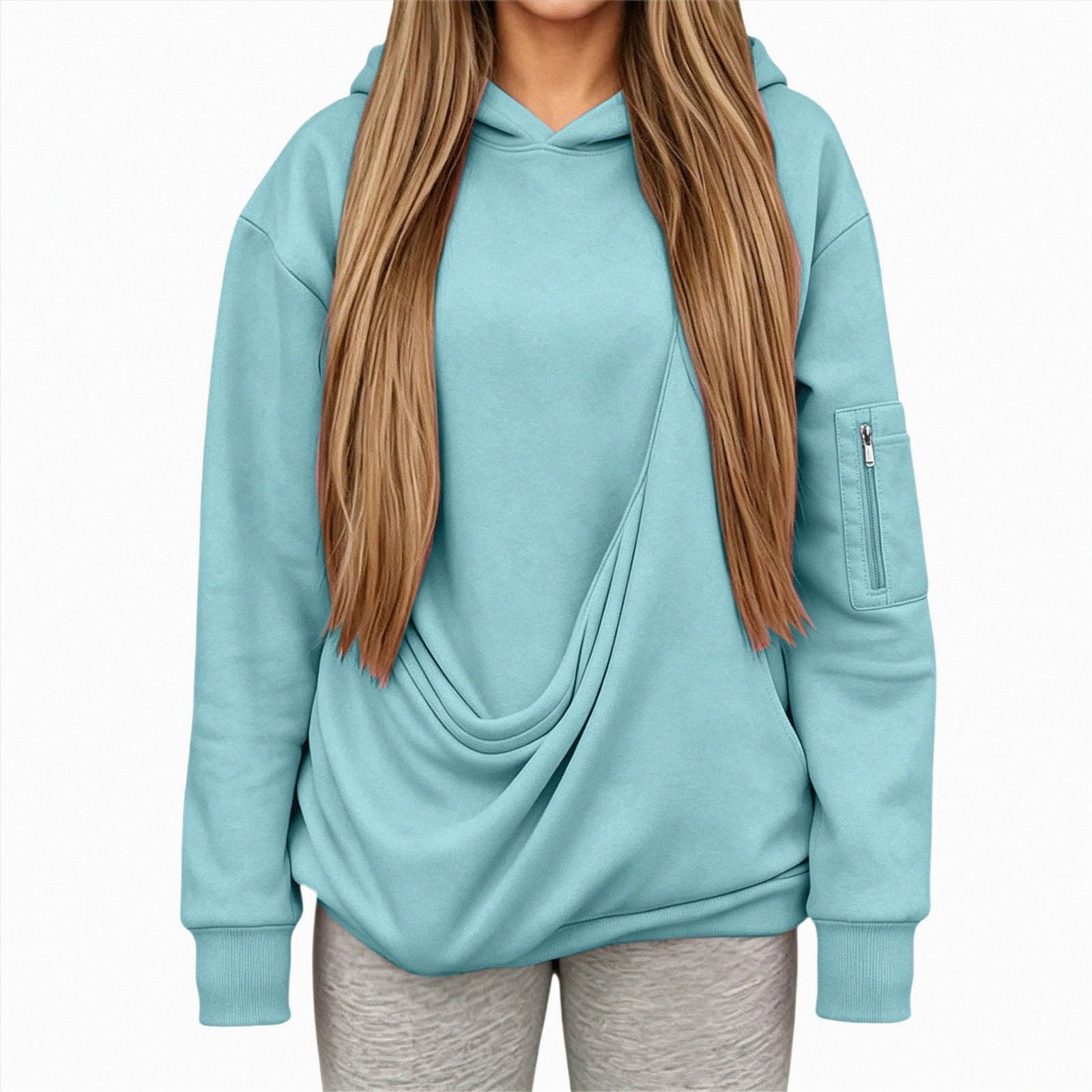 CAUYDY Women s Dog Pouch Hoodie Oversized Long Sleeve Sweatshirt with Pet Carrier Pocket for Small Dogs and Cats Light Blue Sizes M