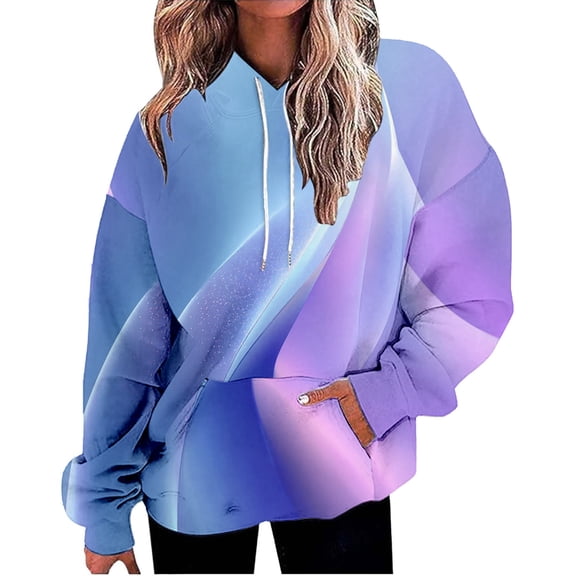Bovemsi Sweatshirt for Women Large Hoodie With Gradient Print Plus Size Long Sleeved Sweater Pullover Autumn Pocket Clothes Comfort Hoodie