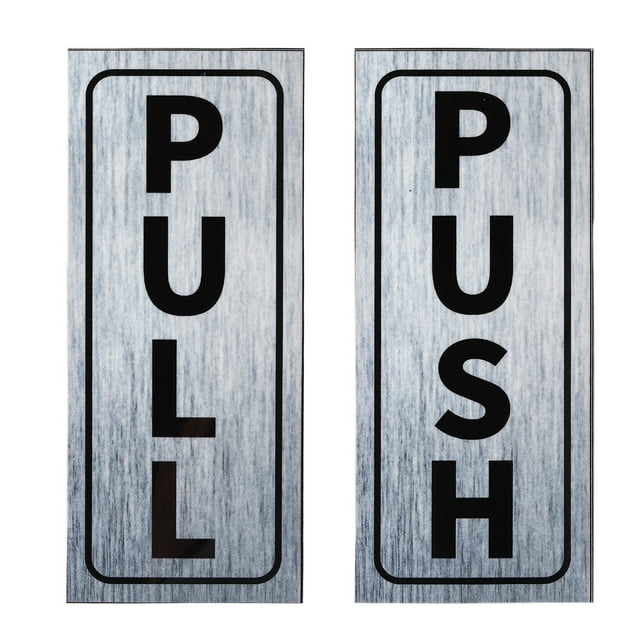 Unique Bargains Push Pull Door Sign 2'x5' Adhesive Vertical Pull Push Sticker Silver 1 Set