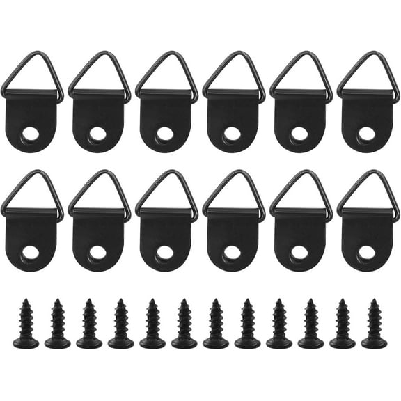 100pcs Triangle D Ring Picture Hangers, Heavy Duty Single Hole Picture Frame Hanger for Hanging Photo Paintings Artwork Mirror Clock, Black