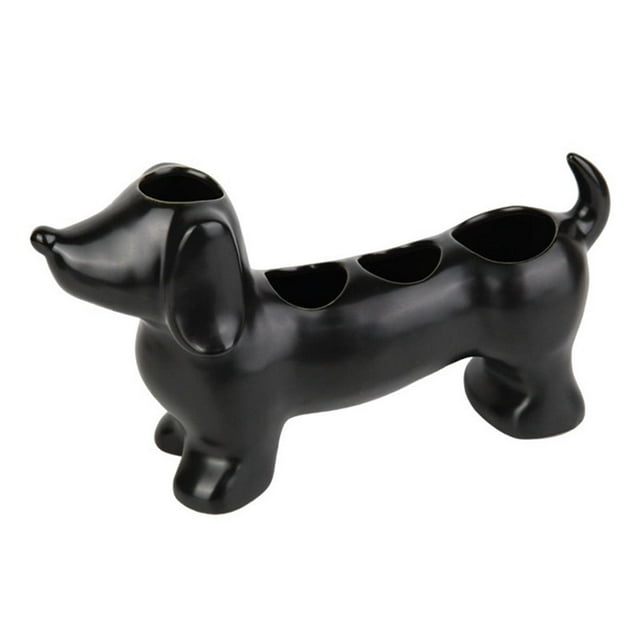 Creative Dachshund Ceramic Toothbrush Holder, Cute 4 Storage Compartments Toothbrush and Toothpaste Holder