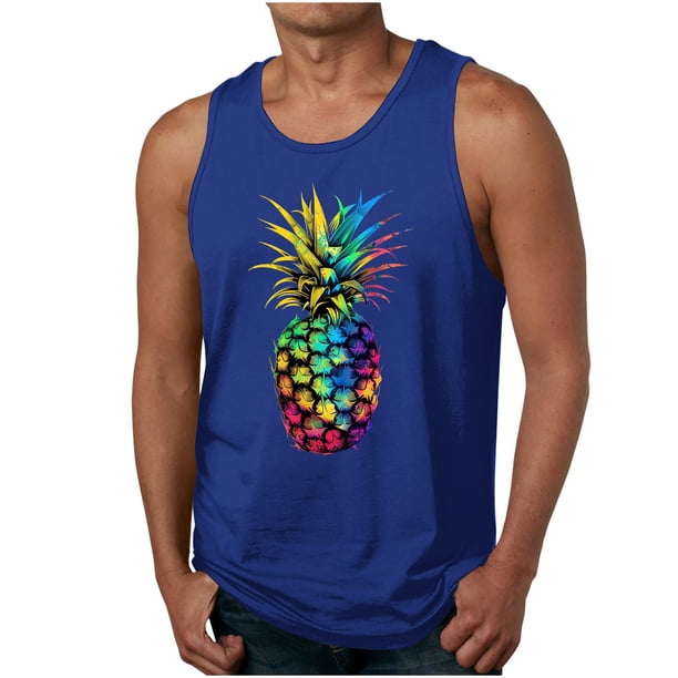 Casual Tops de Verano de la Moda de los Hombres sin Mangas Impreso Cuello Redondo, Camisa Ligera Y Cómoda para Diario