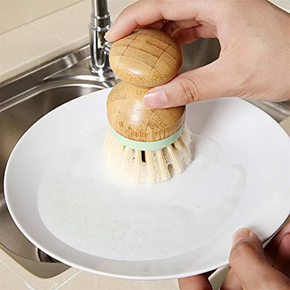 ecofworld 3pcs Bamboo Mini Scrub, Wooden Dish Scrubbies Set Coconut  Bristle, Pot Scrubber Cast Iron Skillet Kitchen Sink Bathroom
