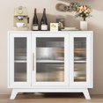 thumbnail image 3 of Hetoy 36 Inch Small Buffet Storage Cabinet with Adjustable Shelf and Fluted Glass Door Retro Kitchen Sideboard, White, 3 of 6