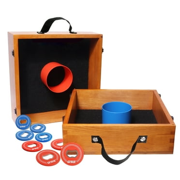 GSE Games & Sports Expert Solid Wood Washer Toss Game Set with 8 Bottle Opener Style Replacement Washers for Kids/Adults Outdoor Game, Backyard, Lawn parties, Tailgates - Oak