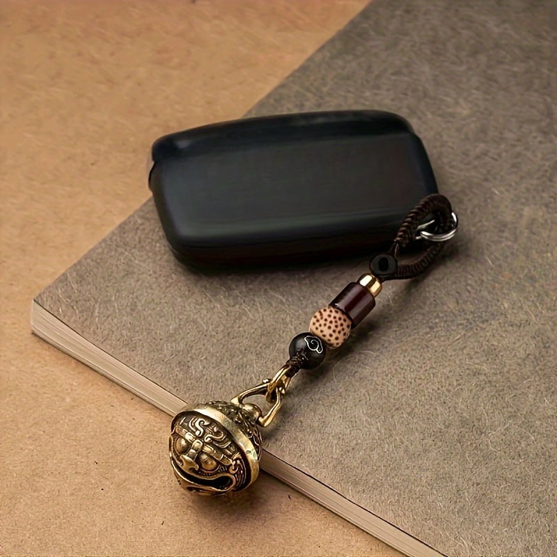 1 copper bell key ring with drawing rope pendant -antique -style brass key ring accessories, key tidling | antique design | brass structure, small bell for crafts,Antique Bronze color-1