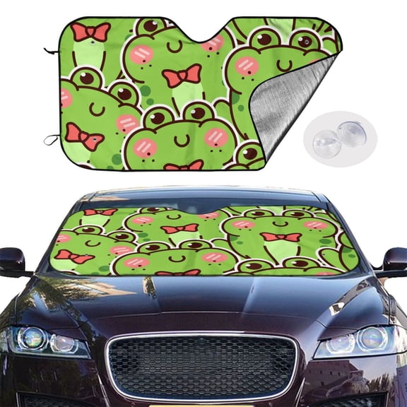 Picia Cute Green Frog Curved Windshield Sunshade Accordion Folding Style Auto Shade for Car Truck SUV Van Blocks UV Ray Sun Visor Protector -Small