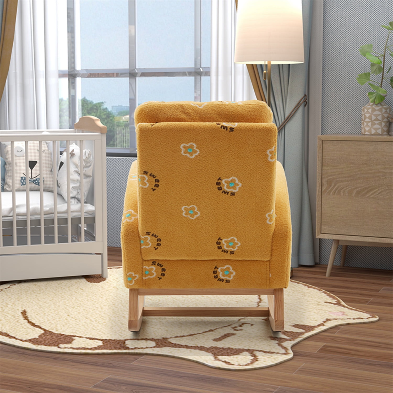ARCTICSCORPION Modern Nursery Side Pockets Rocking Chair, Yellow