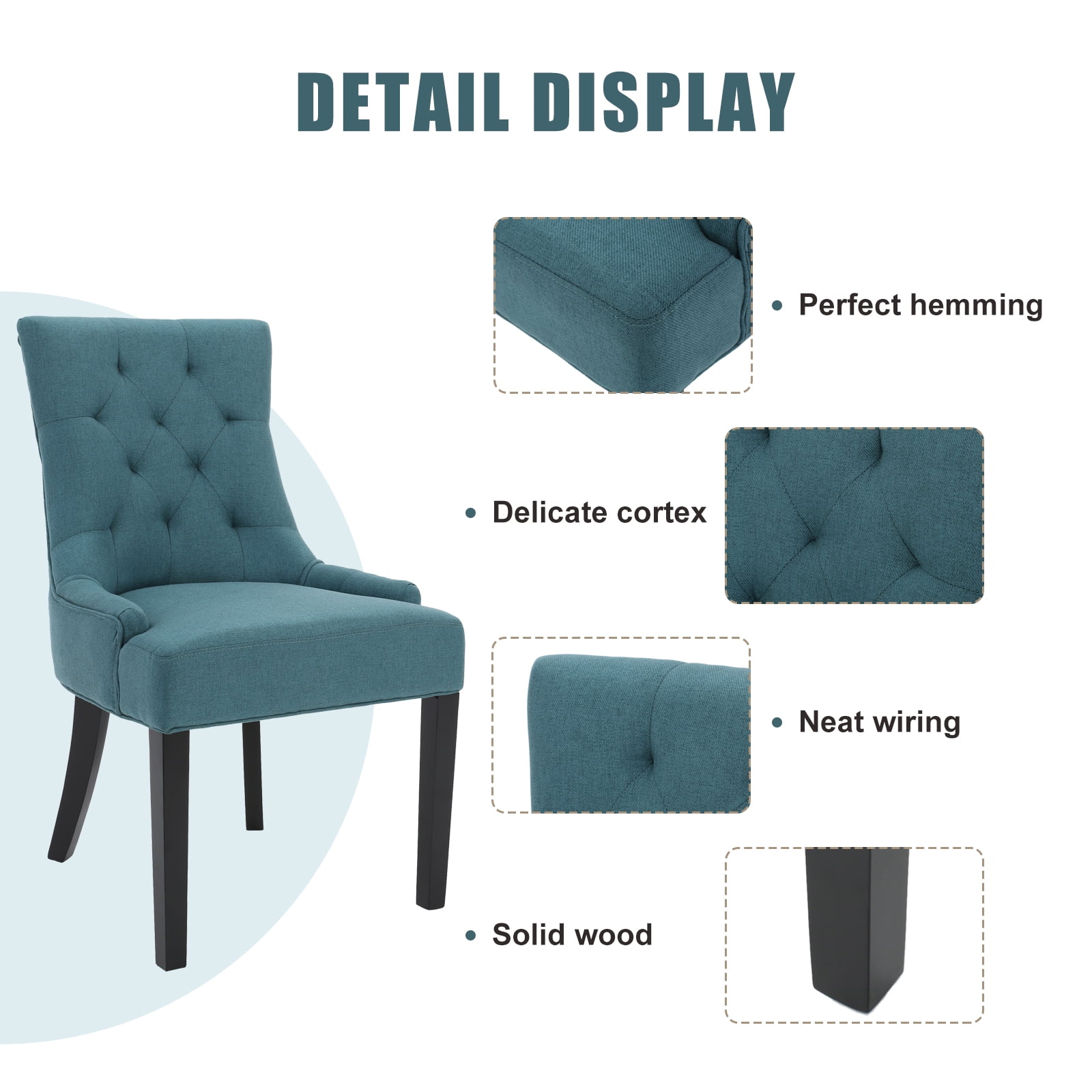 Kadyn Modern Upholstered Set of 2 Fabric Dining Chairs with Wood Legs, High Back Dining Room Chairs for Dining Room, Urban Style Kitchen Chair, Dark Teal