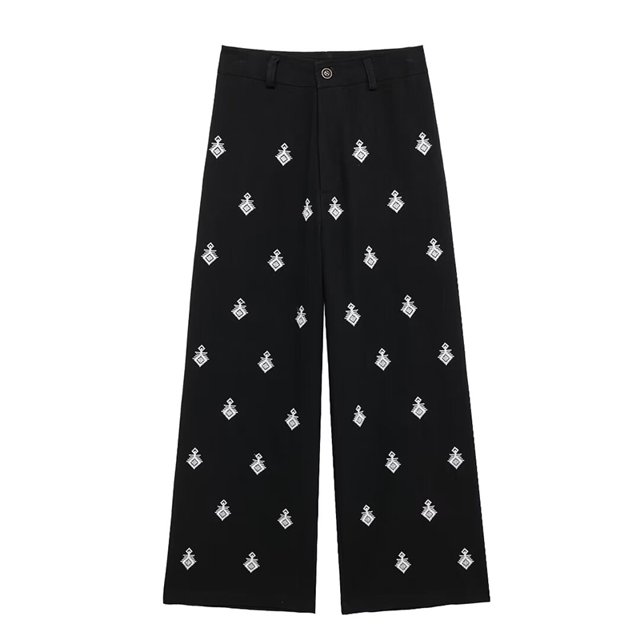 Conjunto de 2 piezas de moda para mujer, camisa bordada de un solo pecho y pantalones con cremallera frontal vintage, conjuntos de pantalones elegantes para mujer