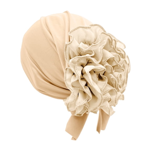 Headbands for Women Ruffled Stretchy Pre Tied Turban Soft Sleep Daily Head Wrap Bandanas for Women Beige