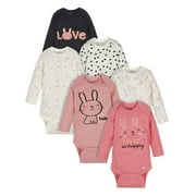 Onesies Brand Baby Girls 6-Pack Long Sleeve Bodysuits, Bunny Pink, 0-3 Months