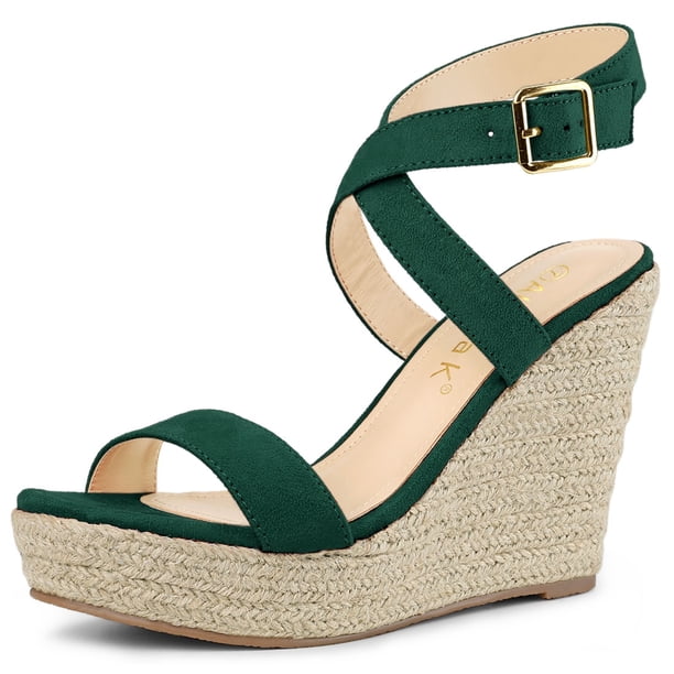 Sandalias de tacón de cuña Allegra K con Tirantes Cruzados para Mujer Verde 38