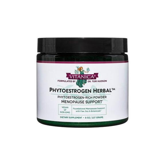 Vitanica Phytoestrogen Herbal Non-GMO PMS, Menopause Relief Supplement for Women, Hormone Balance, Night Sweats & Hot Flash Relief, Soy Isoflavones, Vegan, Powder 8 Oz (Phytoestrogen Herbal)